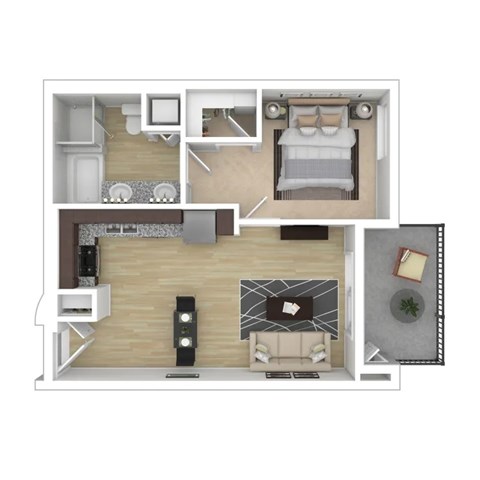 Floor plan for 1 bed, 1 bath, 744 sqft